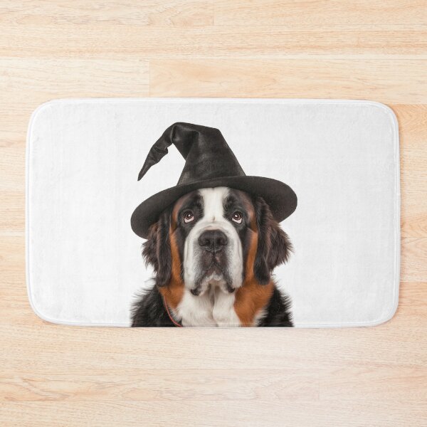 Item preview, Saint Bernard dog Wearing Halloween Witch Hat designed and sold by LazyOwlStore.