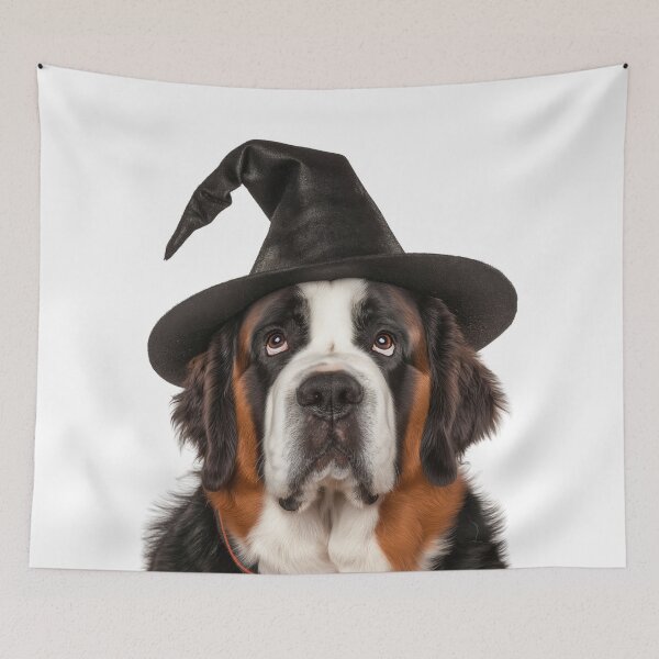 Item preview, Saint Bernard dog Wearing Halloween Witch Hat designed and sold by LazyOwlStore.