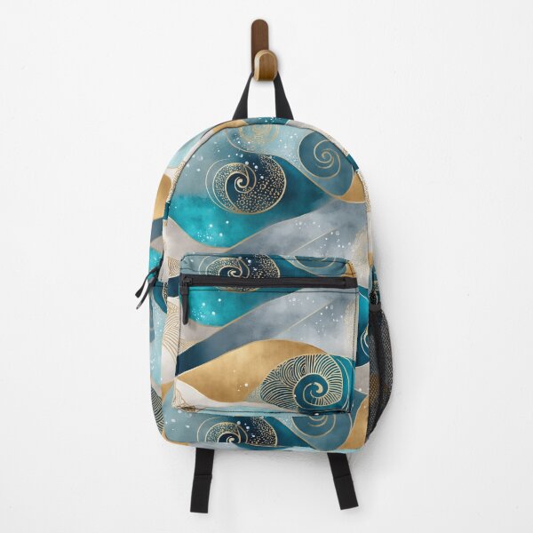 Item preview, Ethereal Ocean Spirals with Gold, Teal, and Blue Waves designed and sold by Moisky Patterns.