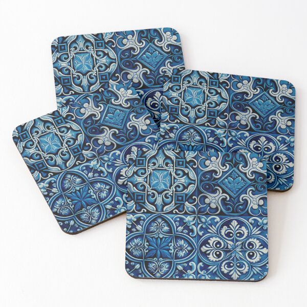 Item preview, Blue navy vintage mosaic tile. Abstract floral ceramic azulejo pattern in spanish or moroccan style designed and sold by Remioni.