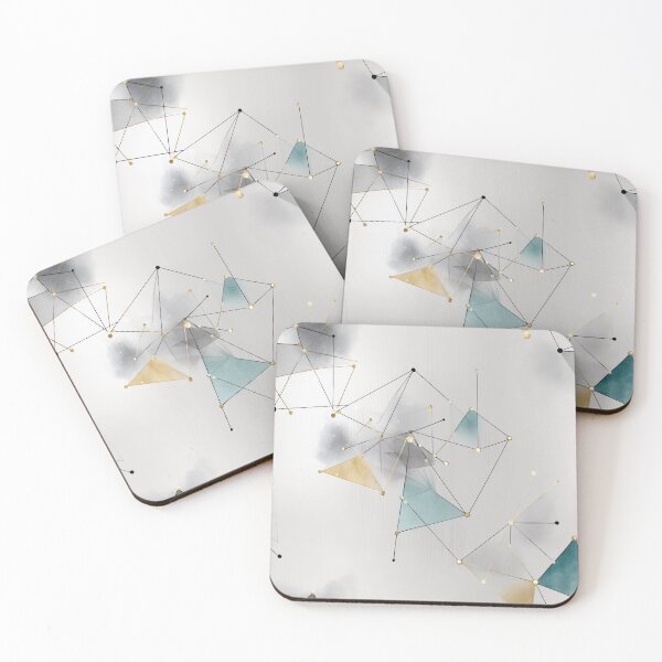 Item preview, Ethereal Geometric Network with Teal, Gold, and Gray Triangles designed and sold by Moisky Patterns.