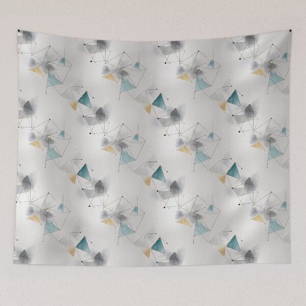 Item preview, Ethereal Geometric Network with Teal, Gold, and Gray Triangles designed and sold by Moisky Patterns.