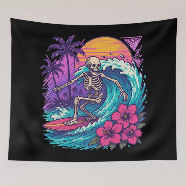 Item preview, Skeleton Surfing Wave Summer Retro designed and sold by TomFrontierArt.