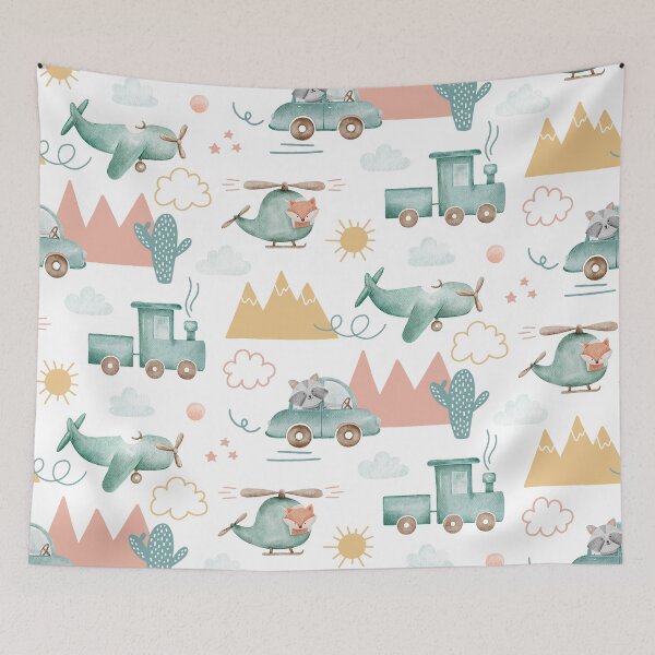Item preview, Watercolor cute toy transport pattern. Kids baby helicopter plane car and train designed and sold by Remioni.
