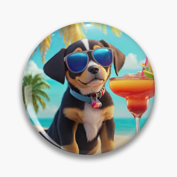Artikelvorschau, Welpe an einem tropischen Strand trinkt einen Cocktail entworfen und verkauft von Colin Bentham.