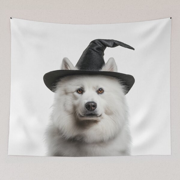 Item preview, Samoyed dog Wearing Halloween Witch Hat designed and sold by LazyOwlStore.