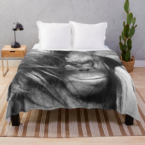 Item preview, Wild Wind Swept Orangutan in Black and White designed and sold by rawshutterbug.