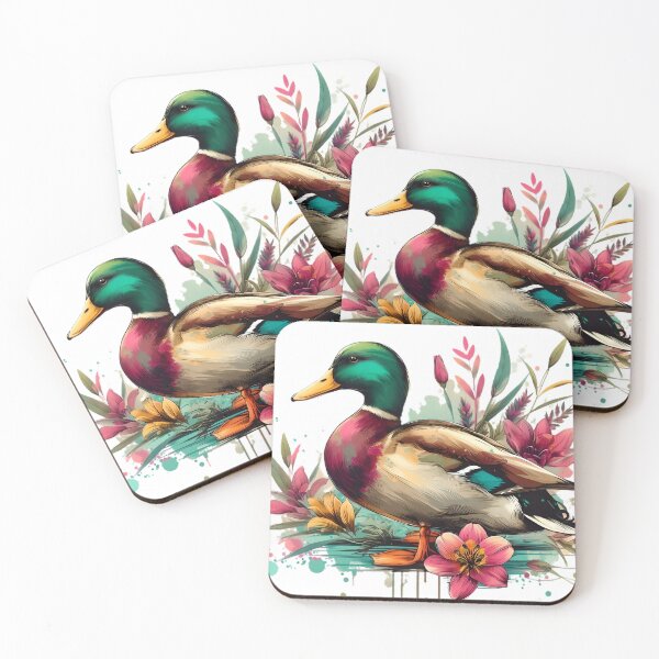 Item preview, A beautiful colorful mallard duck with various leaves and flowers around it designed and sold by Marcoshop10.