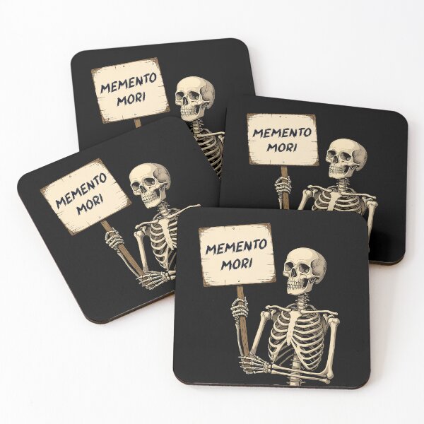 Item preview, Skelly the skeleton holding Memento Mori sign designed and sold by Relatable Tees.