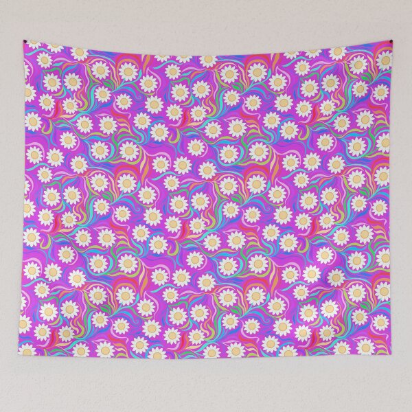 Item preview, Rainbow daisies on pink designed and sold by QuirkyCraftz.