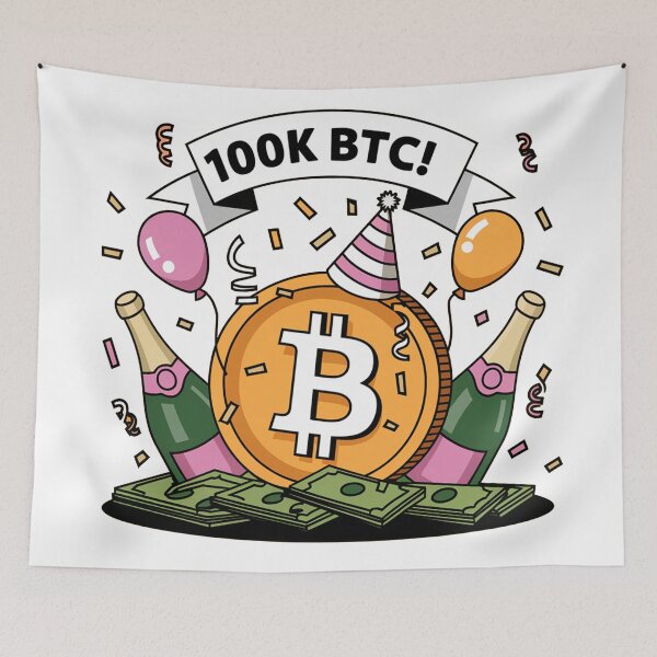 Item preview, Bitcoin reaching 100k and going beyond, bitcoin crypto designed and sold by NoetherSym.