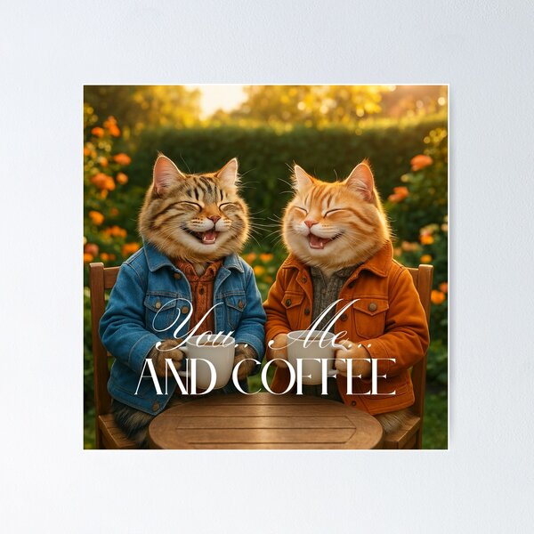 Artikel-Vorschau von Verliebte Katzen beim Kaffeetrinken, designt und verkauft von The Witty Lama.