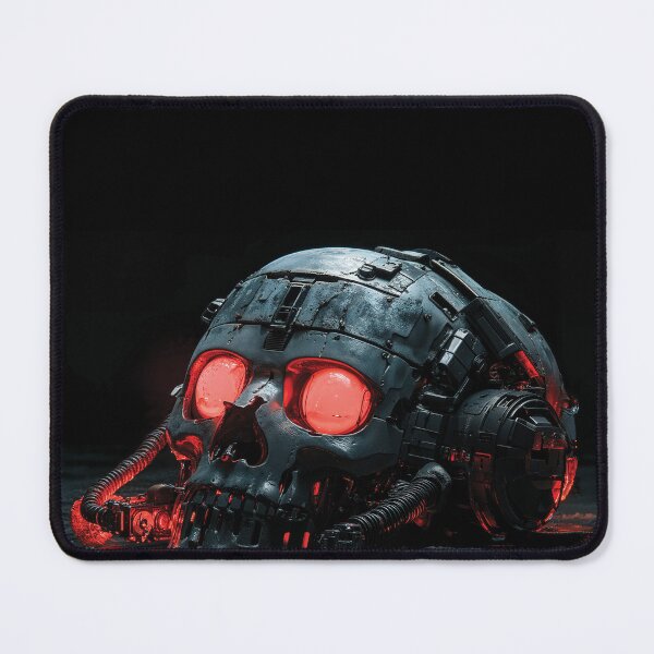 Item preview, Cyberpunk cyberskull glowing red mousepad or laptop skin designed and sold by Creepy-Culture.