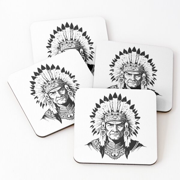 Item preview, Portrait of a Native American old Chief, adorned with a majestic feathered headdress, Indian tribal Warrior Leader designed and sold by Danler.