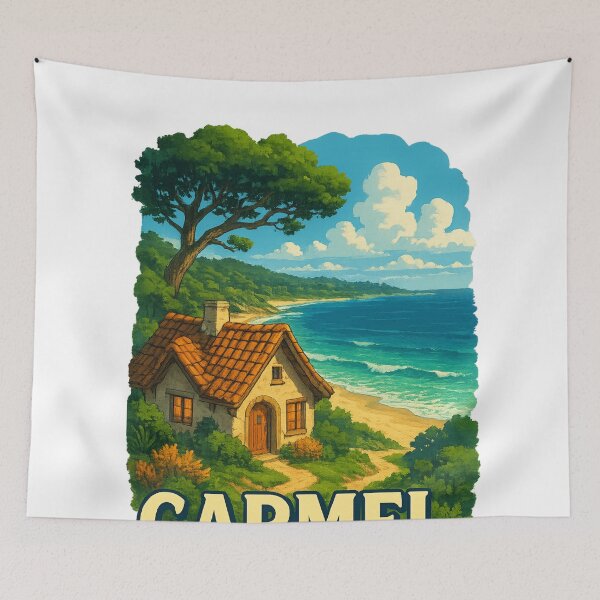 Item preview, Carmel-by-the-Sea California Coastal Cottage Scene designed and sold by Aryabek.
