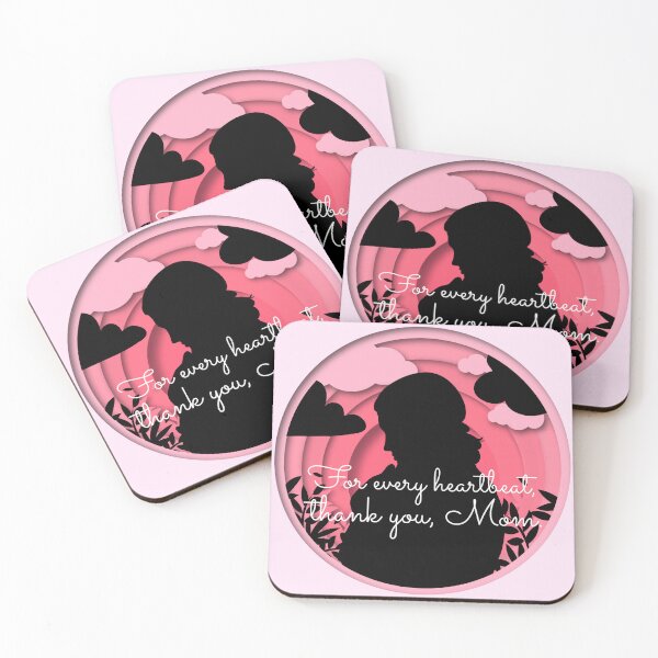 Item preview, For Every Heartbeat Thank You Mom Silhouette Mother Holding Baby with Pink Clouds designed and sold by The Sun Brings Light.