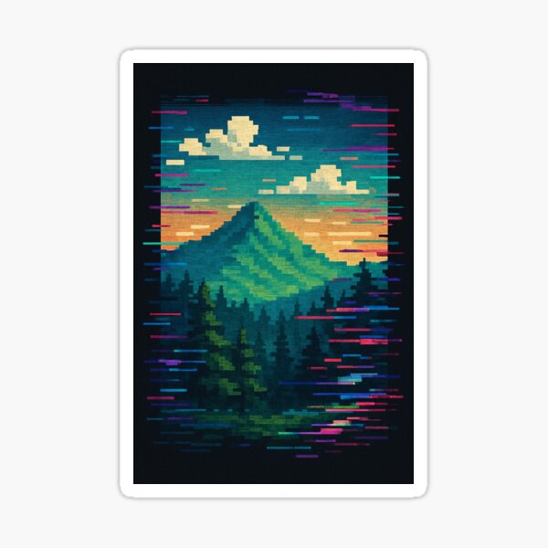 Item preview, Pixelated Nature Glitch – Retro 8-Bit Landscape with Digital Twist designed and sold by Nadarva Prints.