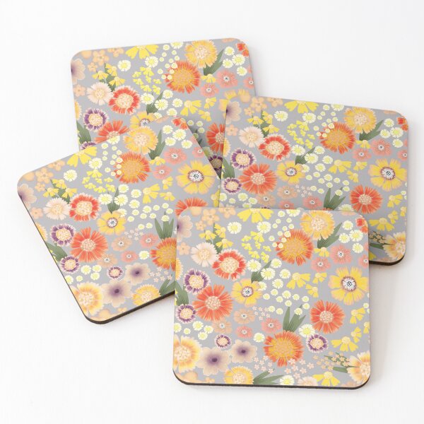 Item preview, Golden Sneezeweed Garden Delight on soft grey designed and sold by phatlizzardart.