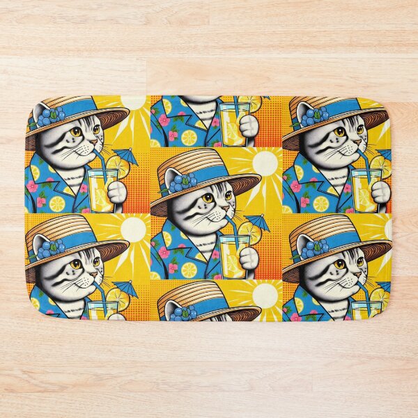 Item preview, Cute cat drinking lemonade on summer vacation designed and sold by Dogandesighn.