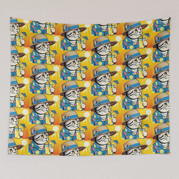 Item preview, Cute cat drinking lemonade on summer vacation designed and sold by Dogandesighn.