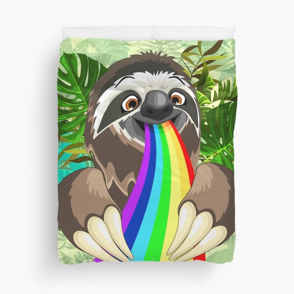 Sloth Spitting Rainbow Colors Duvet Cover