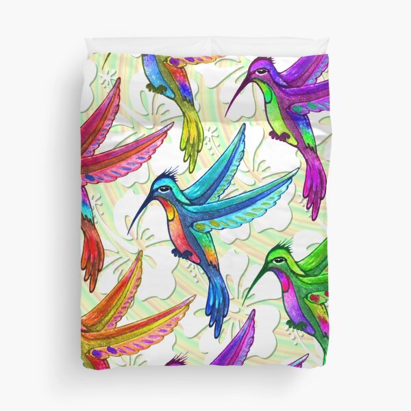 Hummingbirds Multicolors Pattern Duvet Cover