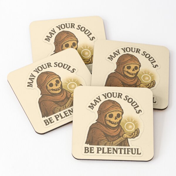 Item preview, “May Your Souls Be Plentiful” — A warm undead character handing over a souls. designed and sold by Souls-like Design Shop.