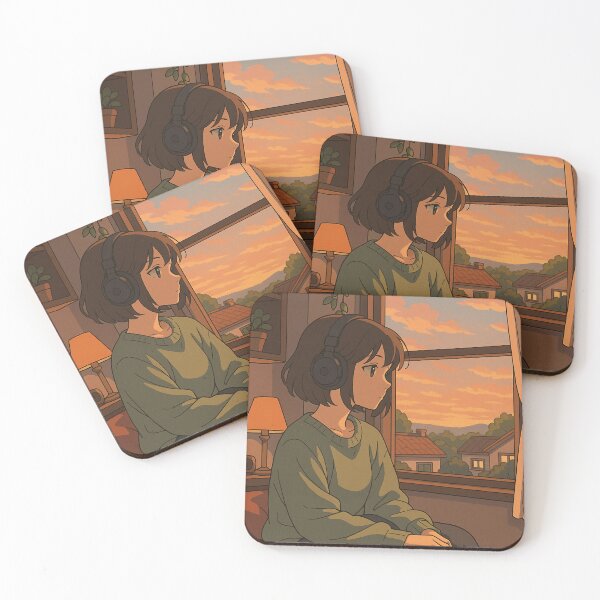 Item preview, Lofi Girl with Headphones at Sunset designed and sold by DreamCraze.