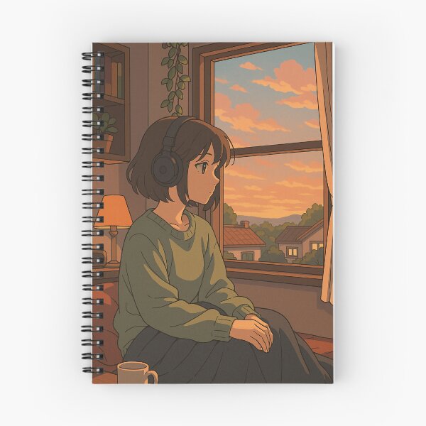 Item preview, Lofi Girl with Headphones at Sunset designed and sold by DreamCraze.