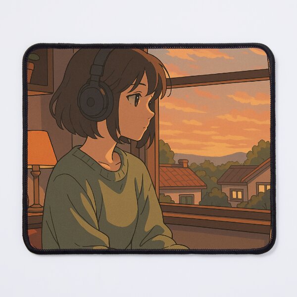 Item preview, Lofi Girl with Headphones at Sunset designed and sold by DreamCraze.