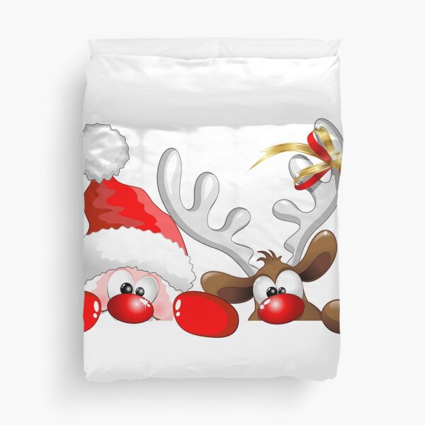 Item preview, Christmas Funny Santa and Reindeer Peeking Humorous Cartoon Characters designed and sold by BluedarkArt.