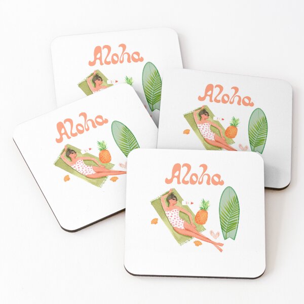 Item preview, Aloha woman sunbathing with a pineapple, surfboard, and seashells designed and sold by ElizabethCoelho.