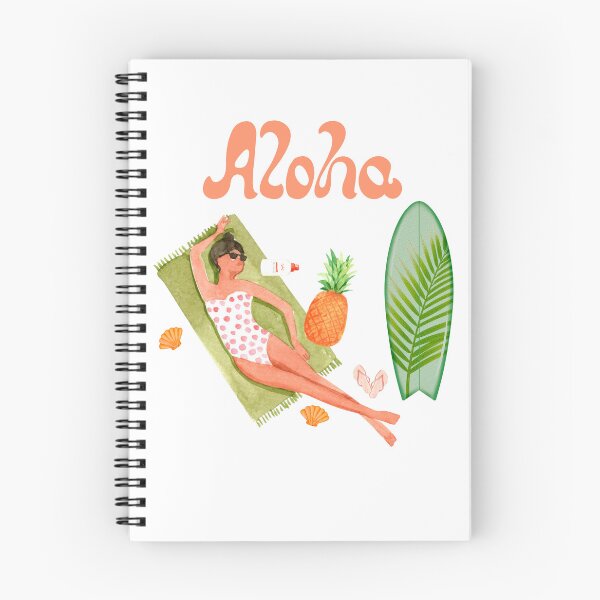 Item preview, Aloha woman sunbathing with a pineapple, surfboard, and seashells designed and sold by ElizabethCoelho.
