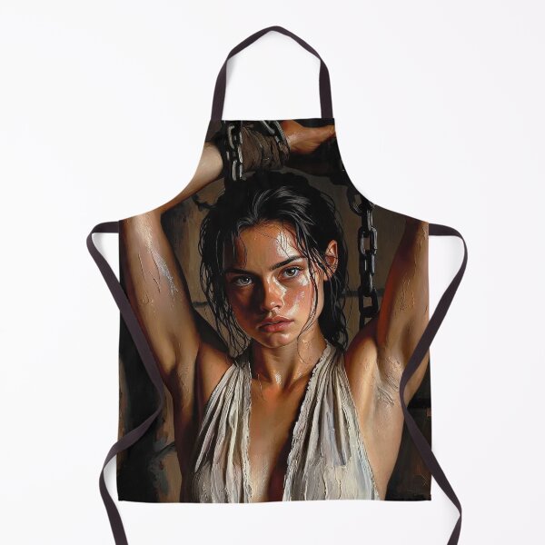Item preview, Woman in a dungeon with her arms chained above her head vintage Expressionist painting art designed and sold by Vintage Designs +.