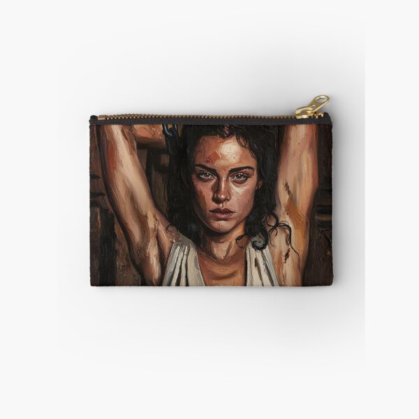 Item preview, Woman in a dungeon with her arms chained above her head vintage Expressionist painting art designed and sold by Vintage Designs +.