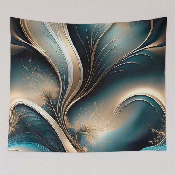 Item preview, Golden Breeze - Teal and Gold Flowing Abstract designed and sold by FutureImaging.