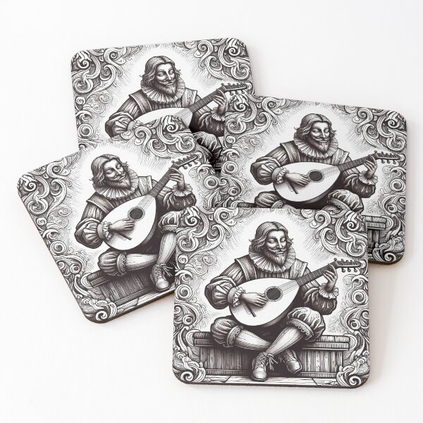 Item preview, Guido Fawkes playing a lute etching illustration vintage art designed and sold by Vintage Designs +.