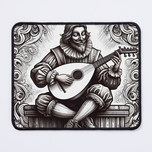 Item preview, Guido Fawkes playing a lute etching illustration vintage art designed and sold by Vintage Designs +.