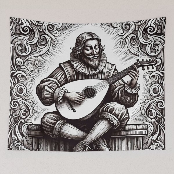 Item preview, Guido Fawkes playing a lute etching illustration vintage art designed and sold by Vintage Designs +.