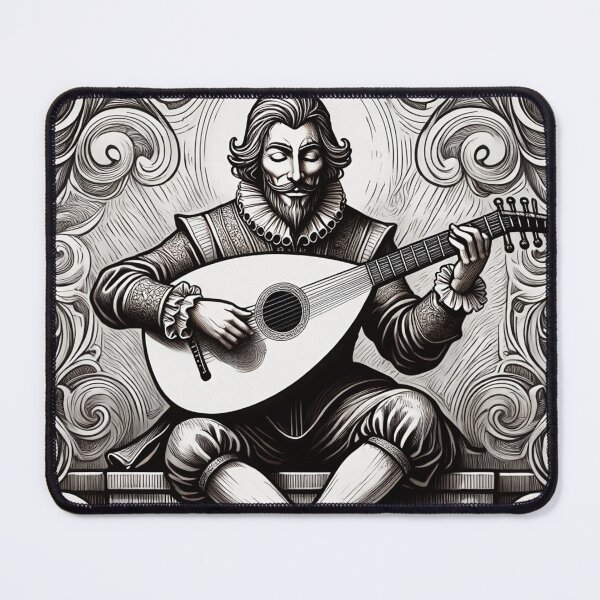 Item preview, Guido Fawkes playing a lute etching illustration vintage art designed and sold by Vintage Designs +.