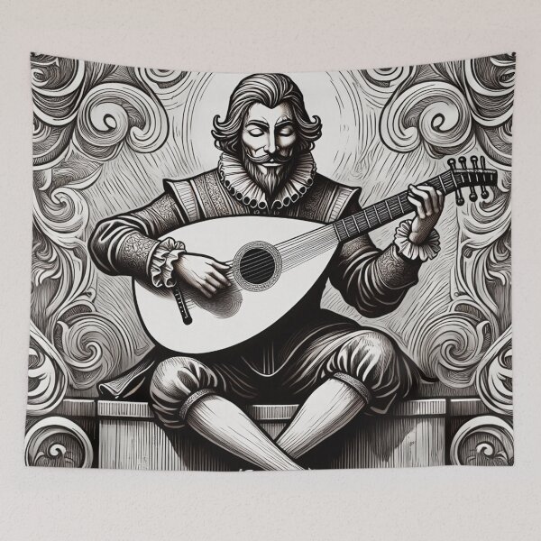 Item preview, Guido Fawkes playing a lute etching illustration vintage art designed and sold by Vintage Designs +.