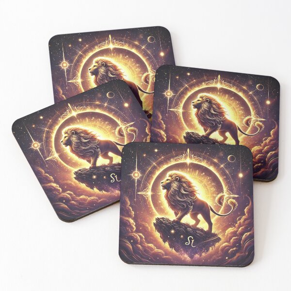 Item preview, Golden Leo lion with sunlit cosmic zodiac background designed and sold by ChernivtsiSkoda.