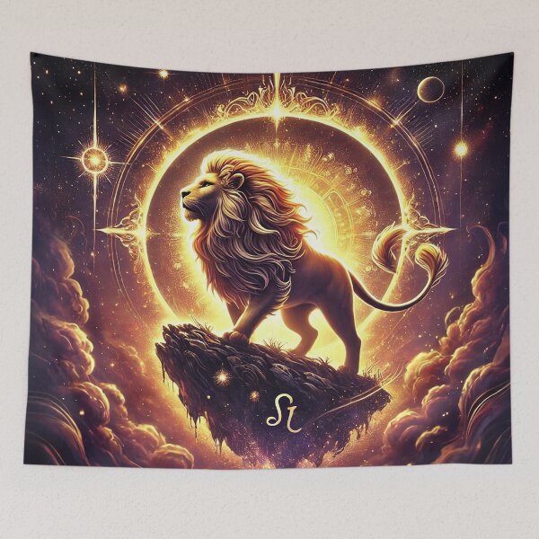Item preview, Golden Leo lion with sunlit cosmic zodiac background designed and sold by ChernivtsiSkoda.
