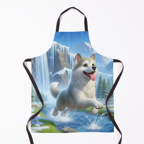 Item preview, Playful Husky Puppy Jumping in Snowy Mountain Stream - Cute Dog Art Print designed and sold by choder61.