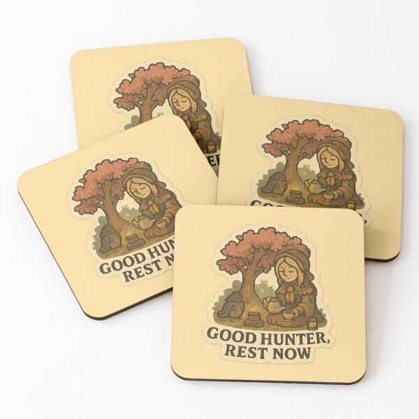 Item preview, “Good Hunter, Rest Now” — The Doll under a blooming tree pouring tea. designed and sold by Souls-like Design Shop.