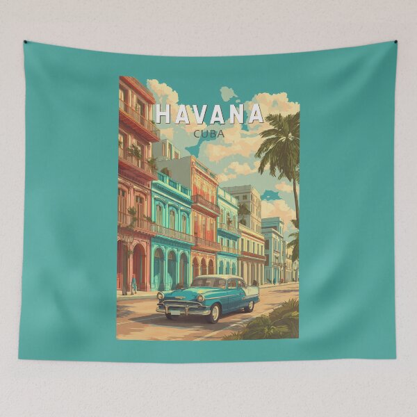 Artikelvorschau, Havanna Kuba Illustration Reisekunst Vintage entworfen und verkauft von KrisSidDesigns.