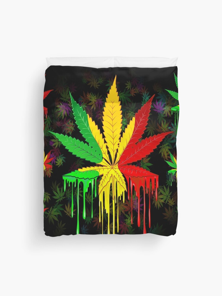 Thumbnail 1 of 2, Duvet Cover, Leaf Rasta Colors Dripping Paint designed and sold by BluedarkArt.