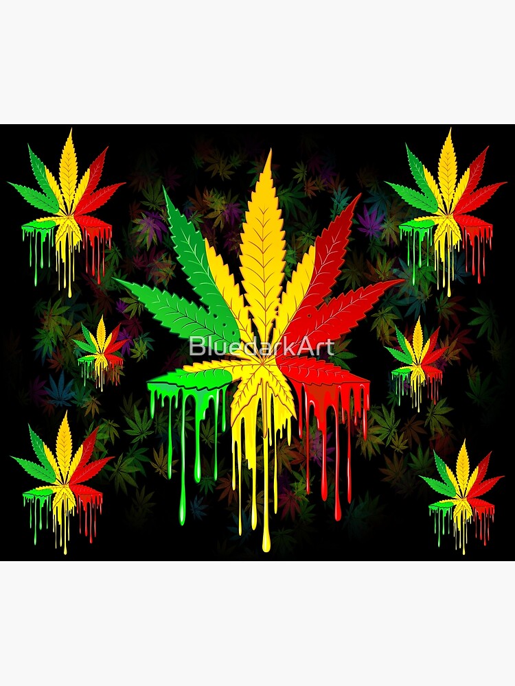 Thumbnail 2 of 2, Duvet Cover, Leaf Rasta Colors Dripping Paint designed and sold by BluedarkArt.