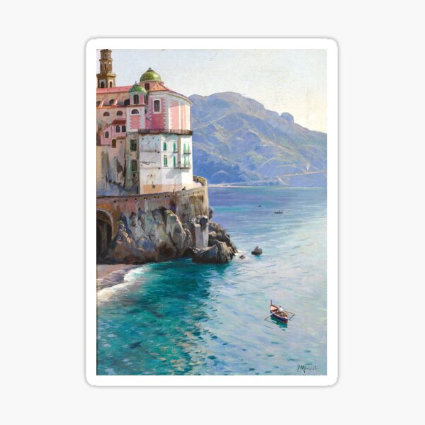 Item preview, View of the Atrani Coast, Near Amalfi, Italy landscape painting by Peder Mork Monsted  designed and sold by Jéanpaul  Ferro.