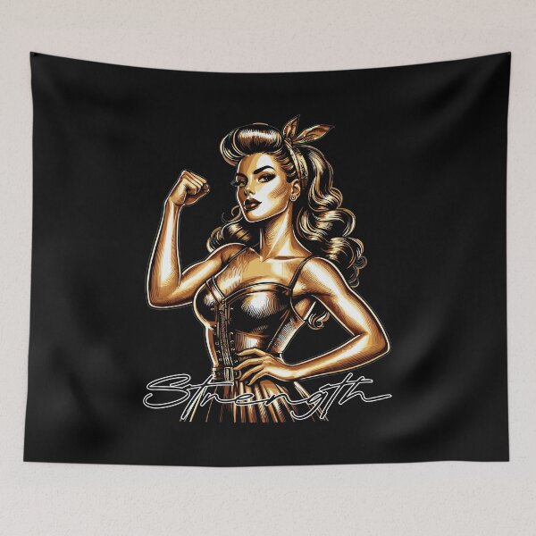 Item preview, Strength strong woman Rockabilly style gold gift designed and sold by Pineapple-Tree.